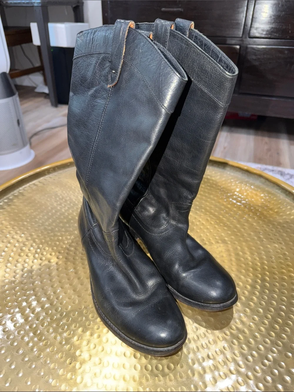 Frye Black Leather Over-The-Knee Riding Boots